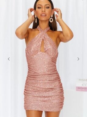 Hello Molly Rose Pink Sequin Twist Halter Mini Dress